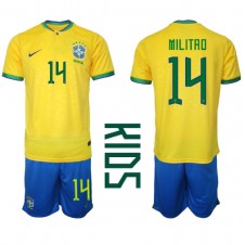 Brasil Eder Militao #14 Hjemmedraktsett Barn VM 2022 Kortermet (+ korte bukser)